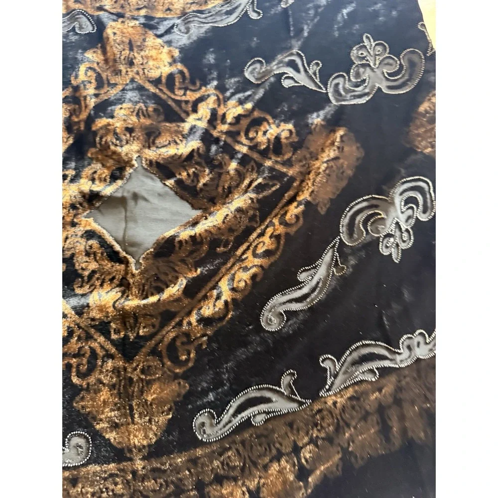 Vintage J & NY Viscose And Silk Black Brown Embroidered Scarf Fringe 64